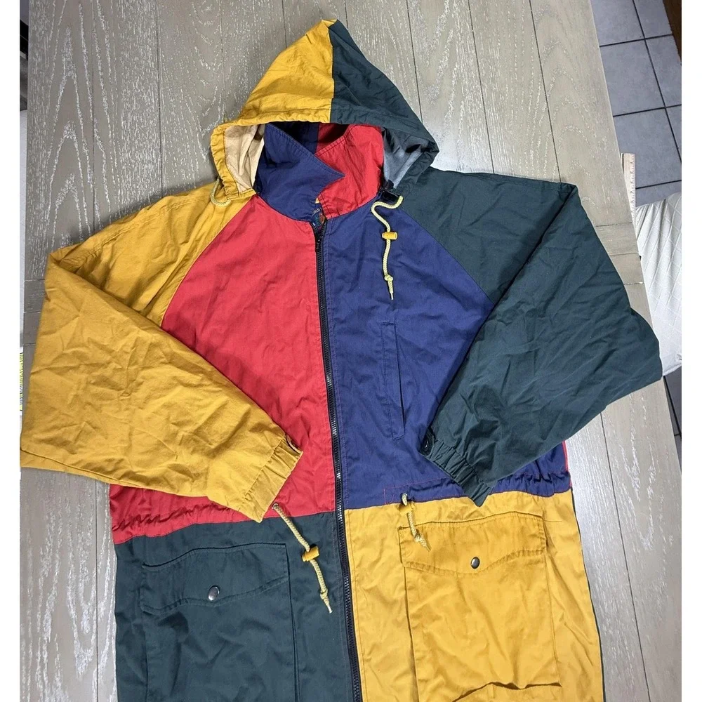 World Top Class Jacket Mens Large XL Multicolor Colorblock Hooded Parka Full Zip